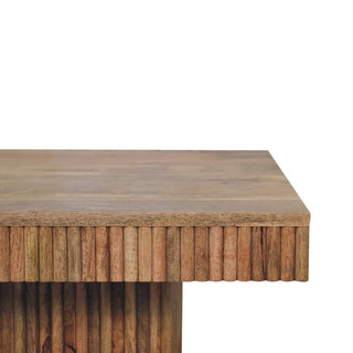 Blox Square Coffee Table Solid Mango Wood Ridged Pedestal Base Natural