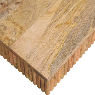 Blox Square Coffee Table Solid Mango Wood Ridged Pedestal Base Natural