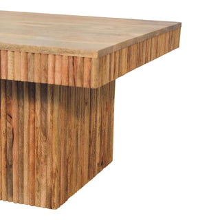 Blox Square Coffee Table Solid Mango Wood Ridged Pedestal Base Natural