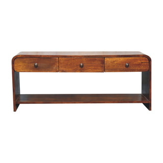 Fenn Media Unit Chestnut Finish Triple Drawers Metal Sled Base
