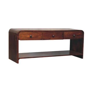 Fenn Media Unit Chestnut Finish Triple Drawers Metal Sled Base