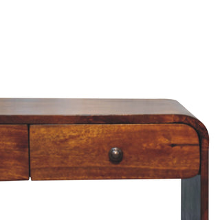 Fenn Media Unit Chestnut Finish Triple Drawers Metal Sled Base