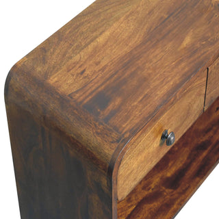 Fenn Media Unit Chestnut Finish Triple Drawers Metal Sled Base
