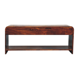 Fenn Media Unit Chestnut Finish Triple Drawers Metal Sled Base