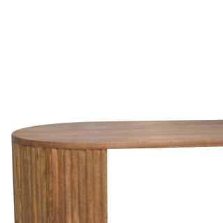 Luna Oval Coffee Table Solid Mango Wood Fluted Sides Open Shelf