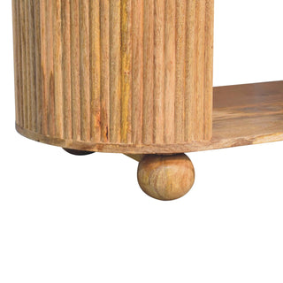 Luna Oval Coffee Table Solid Mango Wood Fluted Sides Open Shelf