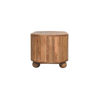 Luna Oval Coffee Table Solid Mango Wood Fluted Sides Open Shelf