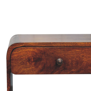 Alto Coffee Table with Drawers Solid Mango Wood Lower Shelf Curved Base Chestnut