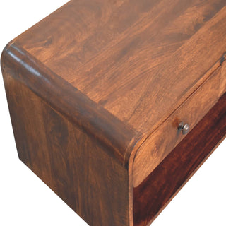 Alto Coffee Table with Drawers Solid Mango Wood Lower Shelf Curved Base Chestnut