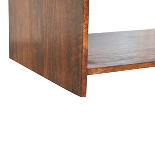 Alto Coffee Table with Drawers Solid Mango Wood Lower Shelf Curved Base Chestnut