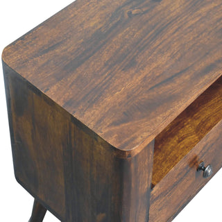 Mila Media Unit Chestnut Finish Twin Brass Knob Drawers Open Shelf