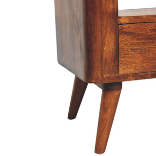 Mila Media Unit Chestnut Finish Twin Brass Knob Drawers Open Shelf