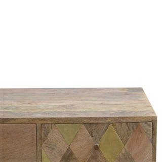 Aurum Coffee Table with Drawers Gold Diamond Inlay Mango Wood Scandi Legs