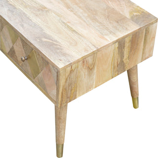Aurum Coffee Table with Drawers Gold Diamond Inlay Mango Wood Scandi Legs