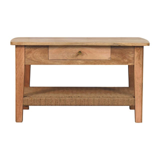 Drift Coffee Table with Drawer Woven Rope Shelf Natural Oak Finish