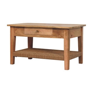 Drift Coffee Table with Drawer Woven Rope Shelf Natural Oak Finish