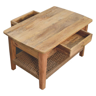 Drift Coffee Table with Drawer Woven Rope Shelf Natural Oak Finish