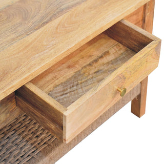 Drift Coffee Table with Drawer Woven Rope Shelf Natural Oak Finish