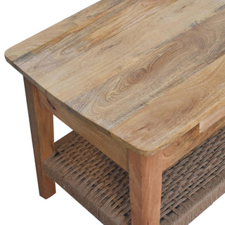 Drift Coffee Table with Drawer Woven Rope Shelf Natural Oak Finish