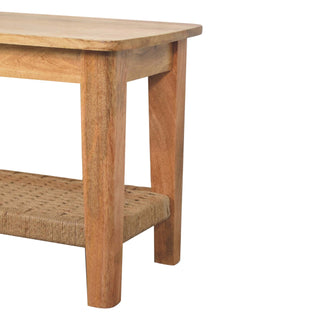Haven Coffee Table Solid Wood Woven Rope Shelf Chunky Top Natural Oak