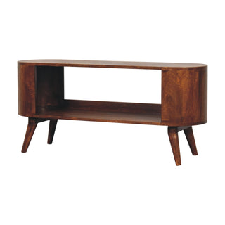 Arlo Shoe Cabinet Open-Slot Oval Bench Chestnut Mango Entryway
