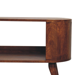 Arlo Shoe Cabinet Open-Slot Oval Bench Chestnut Mango Entryway