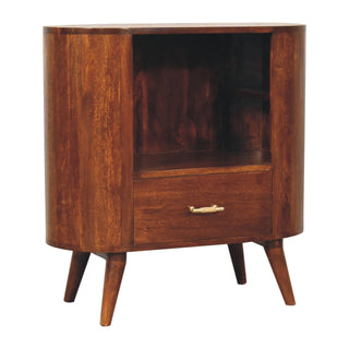 Corso Display Cabinet Oval Open-Slot With Drawer Chestnut T-Bar Handle