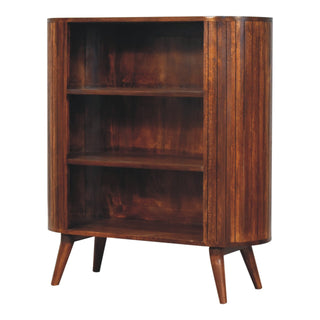 Revel Display Cabinet Tall Open Shelves Curved Sides Dark Chestnut No-Door