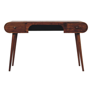 Archer Writing Desk Mango Wood Arch Knee Recess Dual Drawers Rounded Ends