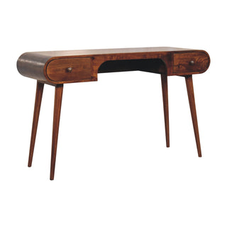 Archer Writing Desk Mango Wood Arch Knee Recess Dual Drawers Rounded Ends