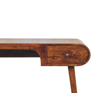 Archer Writing Desk Mango Wood Arch Knee Recess Dual Drawers Rounded Ends