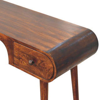 Archer Writing Desk Mango Wood Arch Knee Recess Dual Drawers Rounded Ends