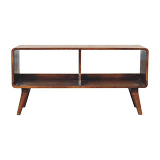 Duo Media Unit Chestnut Mango Wood Curved Body Double Open Slots with Nordic Tapered Legs