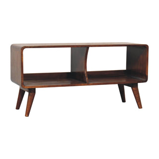 Duo Media Unit Chestnut Mango Wood Curved Body Double Open Slots with Nordic Tapered Legs