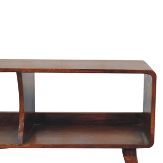 Duo Media Unit Chestnut Mango Wood Curved Body Double Open Slots with Nordic Tapered Legs