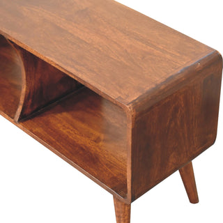 Duo Media Unit Chestnut Mango Wood Curved Body Double Open Slots with Nordic Tapered Legs
