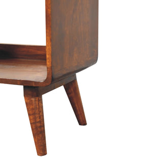 Duo Media Unit Chestnut Mango Wood Curved Body Double Open Slots with Nordic Tapered Legs