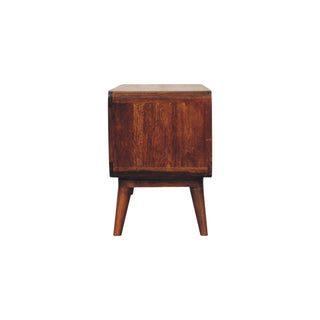 Duo Media Unit Chestnut Mango Wood Curved Body Double Open Slots with Nordic Tapered Legs