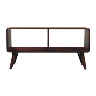 Duo Media Unit Chestnut Mango Wood Curved Body Double Open Slots with Nordic Tapered Legs