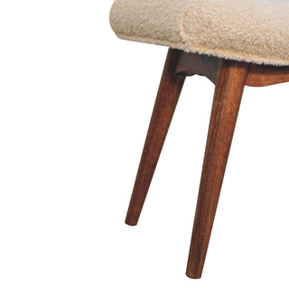 Savo Bedroom Bench Cream Bouclé Curved Saddle Seat Honey Caramel Nordic Splayed Legs