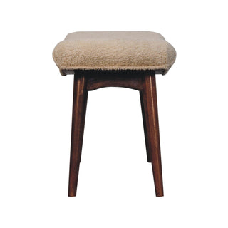 Savo Bedroom Bench Cream Bouclé Curved Saddle Seat Honey Caramel Nordic Splayed Legs