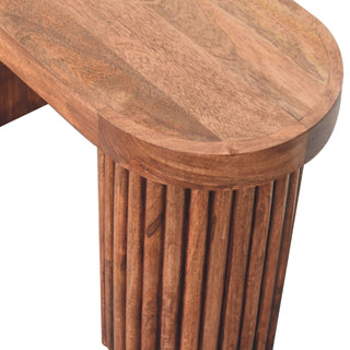 Arch Coffee Table Solid Mango Wood Waterfall Fluted Column Honey Caramel