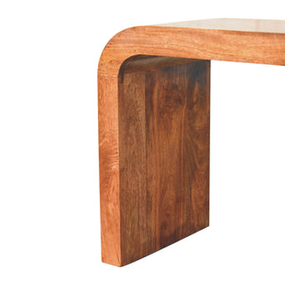 Arch Coffee Table Solid Mango Wood Waterfall Fluted Column Honey Caramel