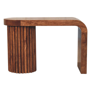 Arch Coffee Table Solid Mango Wood Waterfall Fluted Column Honey Caramel