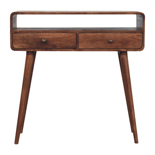 Halo Console Table with Drawers Honey Caramel Curved Open Slot Frame