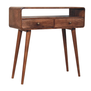 Halo Console Table with Drawers Honey Caramel Curved Open Slot Frame