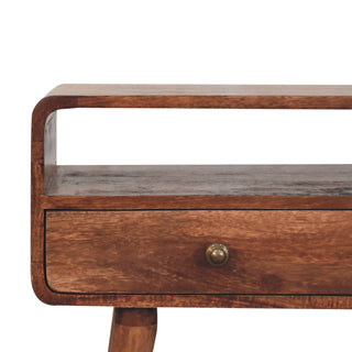 Halo Console Table with Drawers Honey Caramel Curved Open Slot Frame