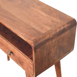 Halo Console Table with Drawers Honey Caramel Curved Open Slot Frame