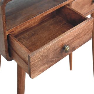 Halo Console Table with Drawers Honey Caramel Curved Open Slot Frame