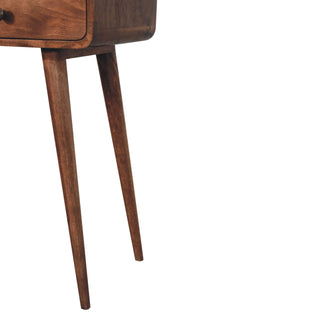 Halo Console Table with Drawers Honey Caramel Curved Open Slot Frame